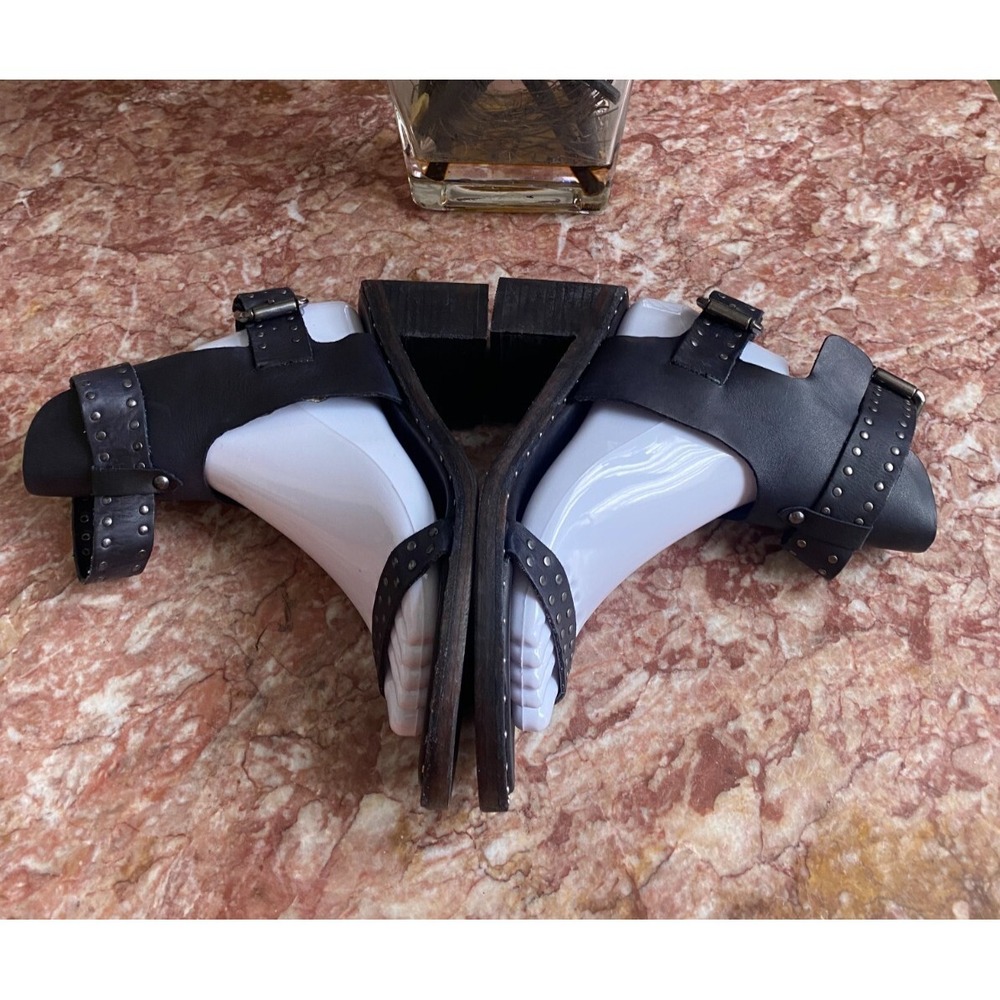 New Free People  Happiness Black Leather Heeled Sandal Sz 38/38.5 /US‎ 8.5M $158 - Picture 6 of 10